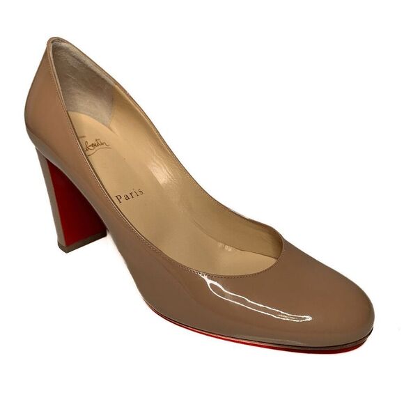 Christian Louboutin Lady Gena Nude Patent Leather Pump Heels EU 38.5 US 8.5 - Picture 1 of 10